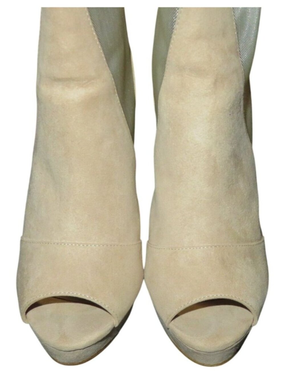 Aldo Jaina Peep Toe Mesh Vegan Suede Leather stiletto booties size 8 in Cream - Picture 3 of 9